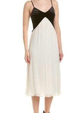 Avec Les Filles Black and Cream Pleated Slip Midi